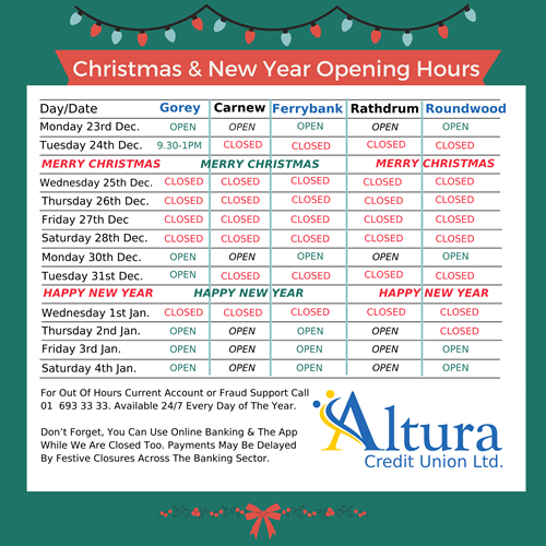 Christmas & New Year Opening Hours